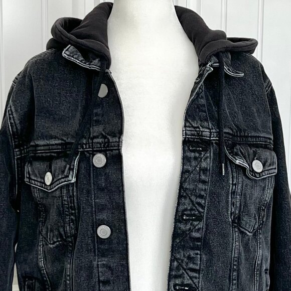 PACSUN Black Classic Hooded Trucker Denim Coat Jacket Men's/Unisex Small - Picture 6 of 12